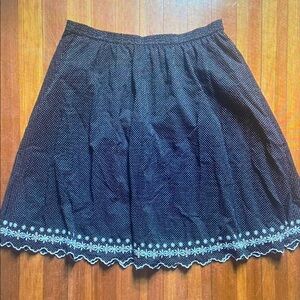 Black Polka Dot Skirt with Embroidered Hem